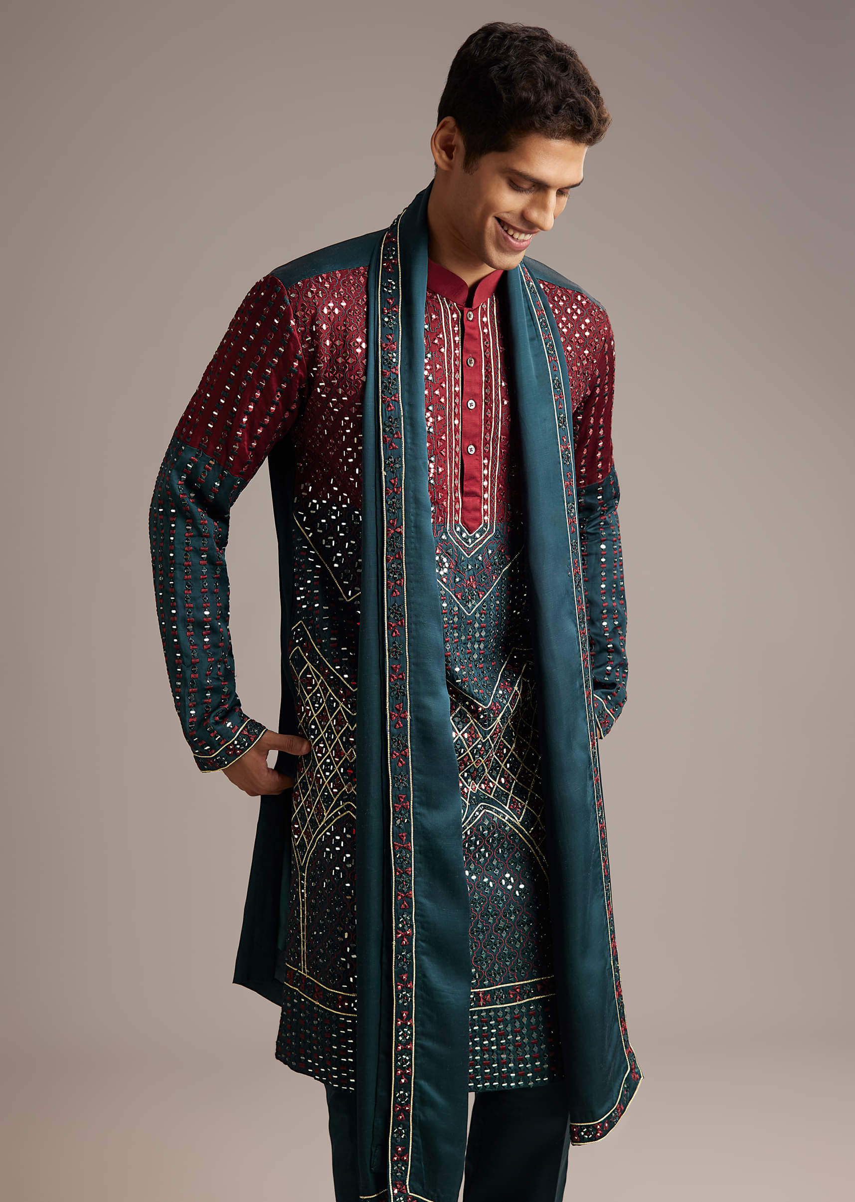teal-linen-kurta-set-for-men-with-mirror-work-sg321580-4.jpg