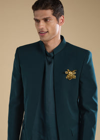 Teal Tuxedo Set With Shirt And Trousers