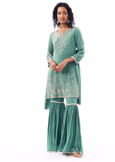 Turquoise Sharara Suit With Pakistani Style