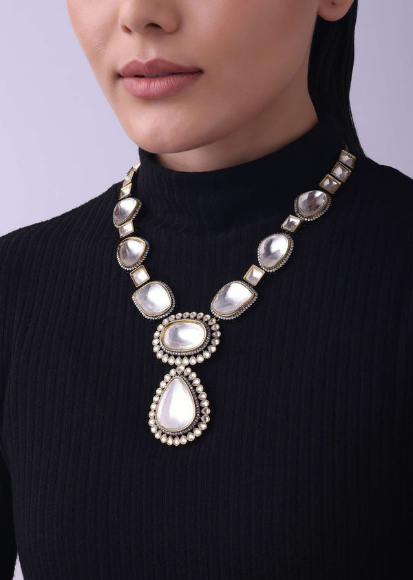 Two Tone Moissanite Kundan Long Necklace