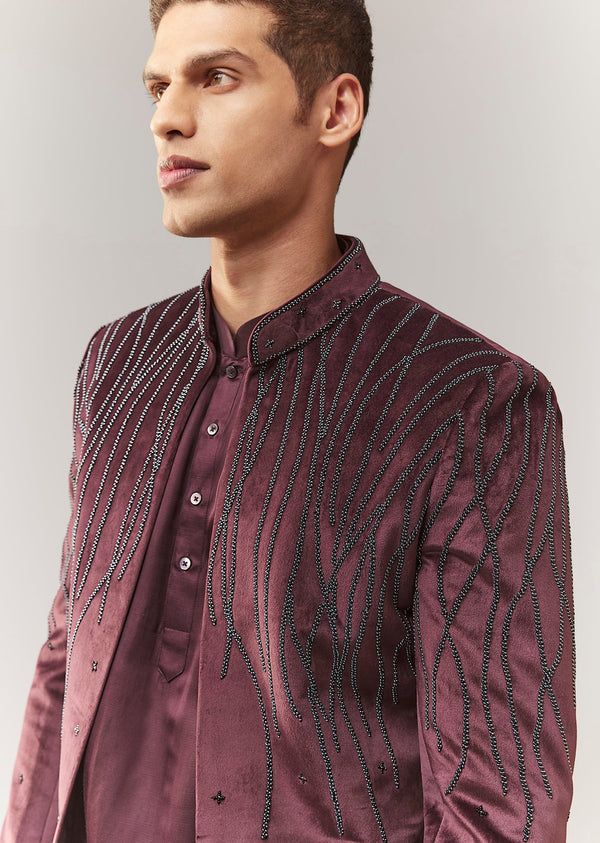 Velvet Indo Western Set With Bead Detailing