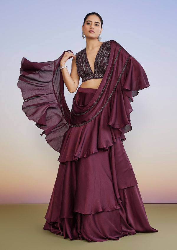 Wine Fusion Lehenga