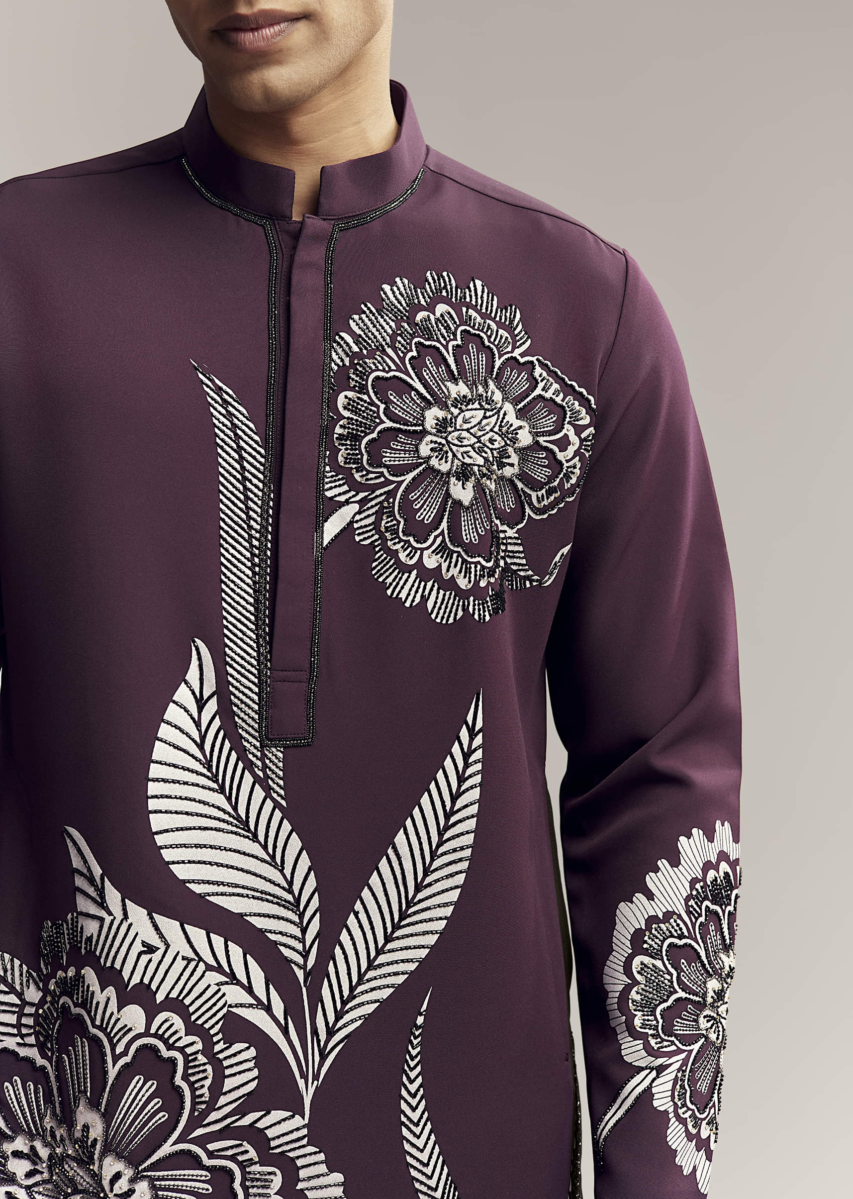 wine-kurta-set-for-men-with-floral-print-and-beads-work-on-suiting-fabric-sg350144-2.jpg