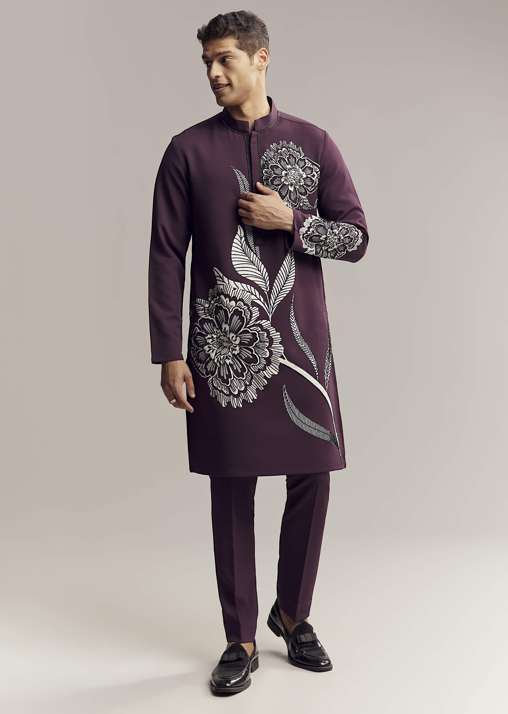 wine-kurta-set-for-men-with-floral-print-and-beads-work-on-suiting-fabric-sg350144-3.jpg