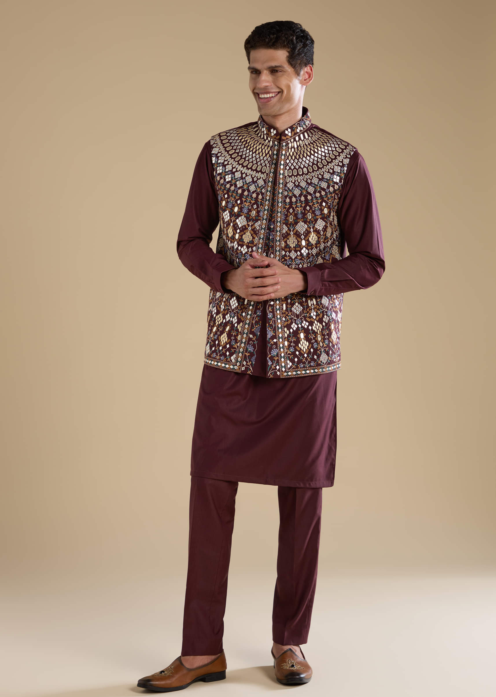 wine-rayon-jacket-kurta-set-with-gotta-work-sg333004-1.jpg