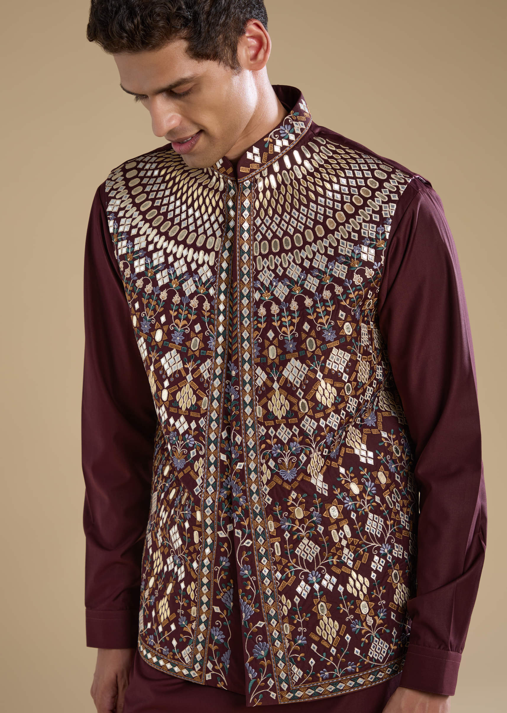 wine-rayon-jacket-kurta-set-with-gotta-work-sg333004-2.jpg
