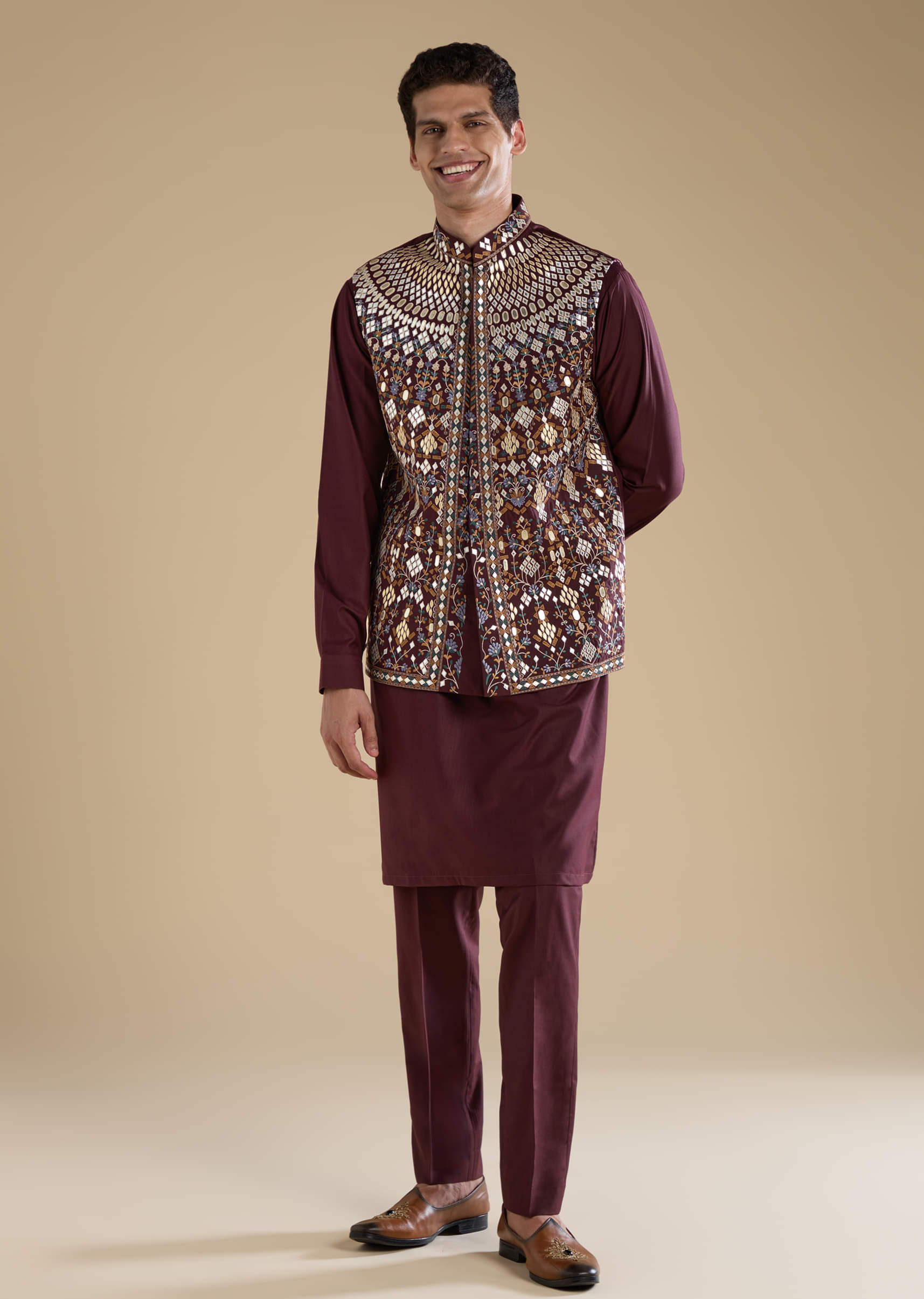 wine-rayon-jacket-kurta-set-with-gotta-work-sg333004-3.jpg