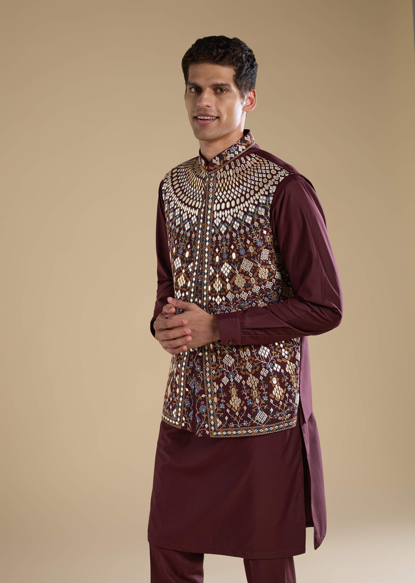 wine-rayon-jacket-kurta-set-with-gotta-work-sg333004-4.jpg