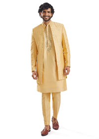 Yellow Classic Mirror Work Wedding Sherwani