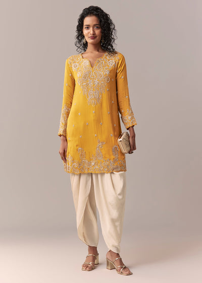 Yellow Embellished Dhoti Suit Set