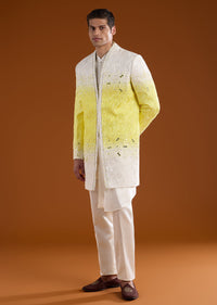 Yellow Ombre Mirror Embroidered Indowestern Kurta Set