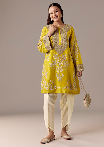Yellow Patchwork Dhoti Suit Set