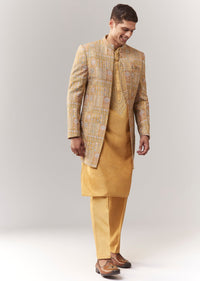 Yellow Silk Indo Western With Resham And Sequins